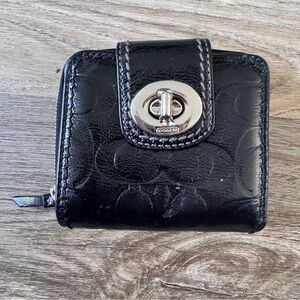 Coach Black Patent Leather Vintage Full Zip Buckle Mini Wallet Classic Rare